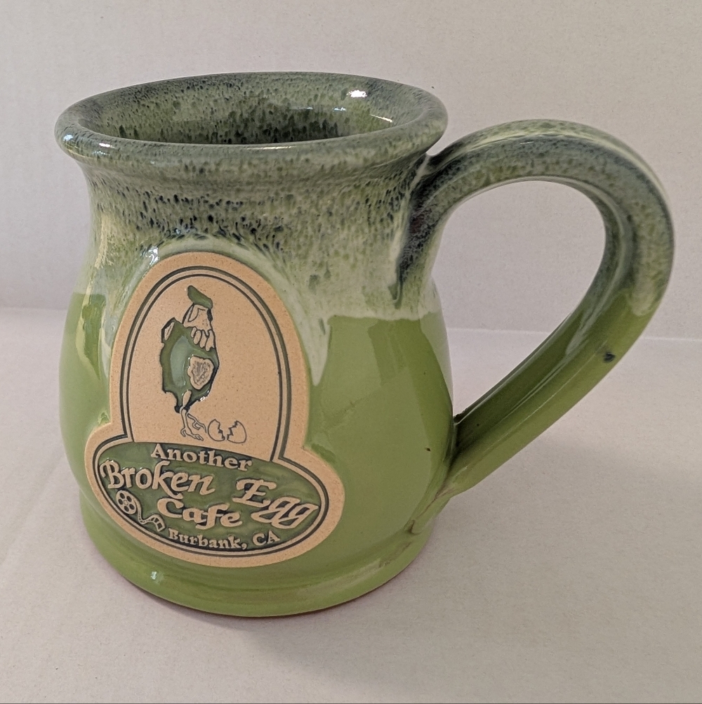 Another Broken Egg Burbank CA Green Blue Drip Glaze Coffee Mug Cup Deneen Potter